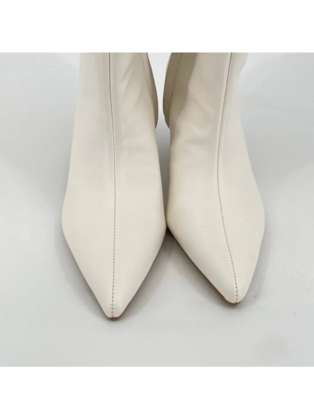 On 34th Rachelle Stovepipe Boots Bone 10M Faux Leather Pointed Toe Kitten Heel